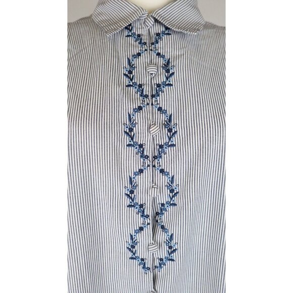 WOMEN'S STRIPED FLORAL EMBROIDERED BUTTON UP SHIRT - BAXTER & WELLS - SIZE 14 - Picture 3 of 10